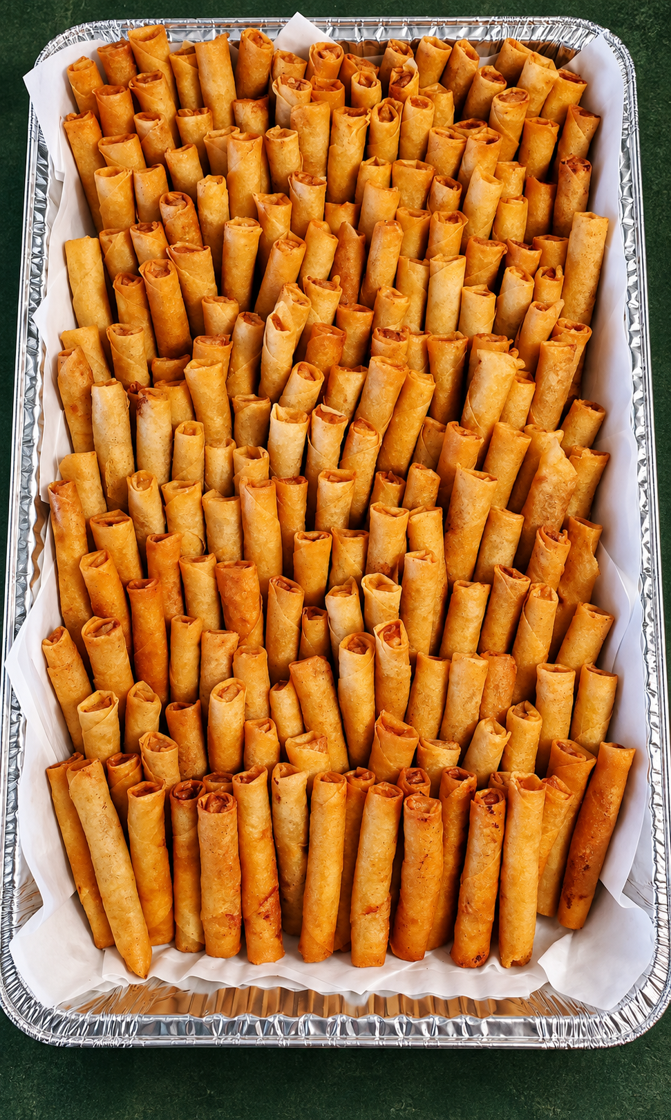 200-piece catering tray of golden fried Filipino lumpia